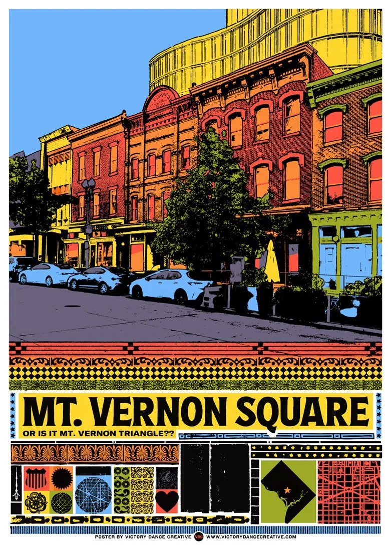 Handmade screenprint of Mt. Vernon Square, Washington, DC